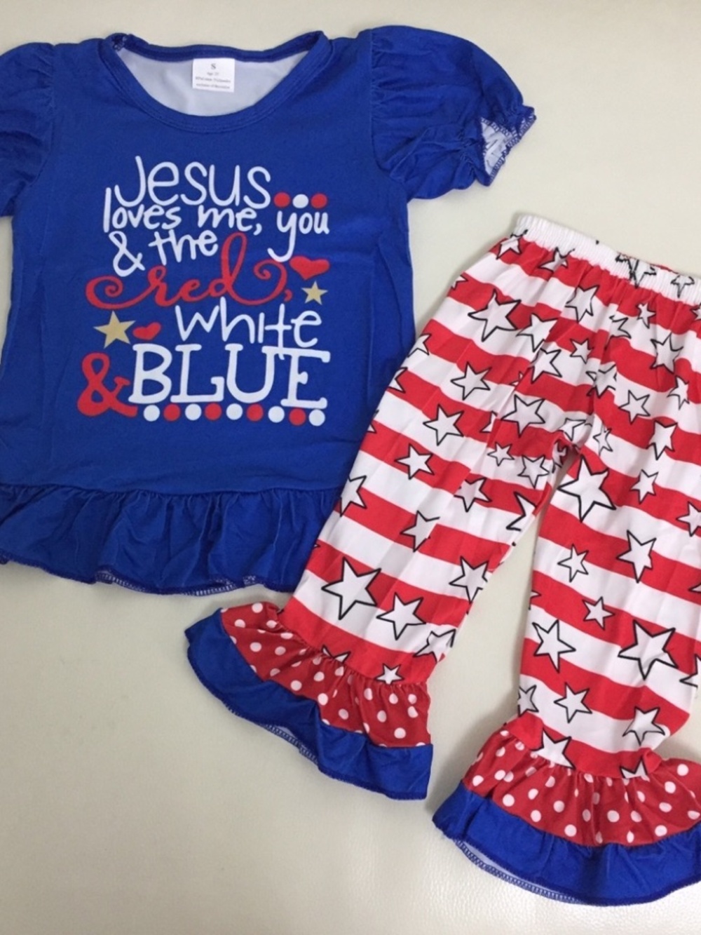 Jesus loves America cute ruffle pants outfit 0045